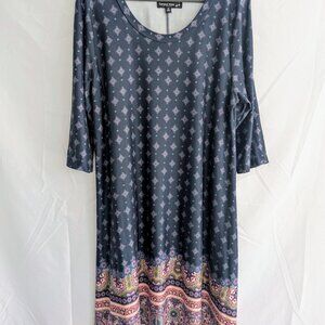 LIVING DOLL 3/4 Sleeve Scoop Neck Dress Blue Size 1X  $27.00